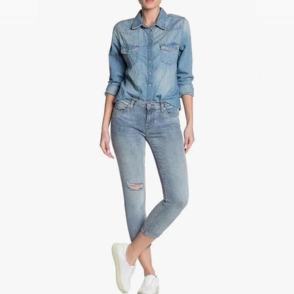 New Hudson Harkin Super Skinny Crop Jeans Distressed Light Wash